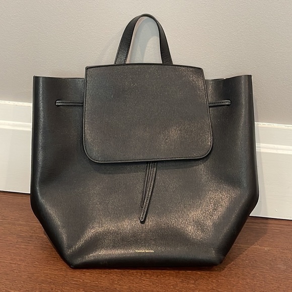 Mansur Gavriel Drawstring Black Leather Backpack - Picture 1 of 9